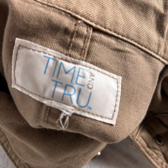Time And Tru Womens Brown Utility Jacket XL Snap Front Pockets Drawstring Waist - Picture 3 of 8